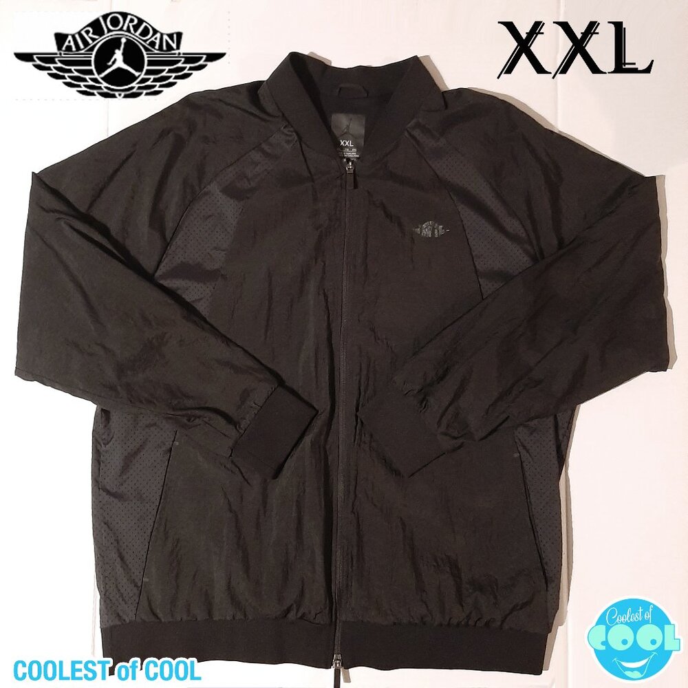Nike Air Jordan Mens Size XXL Spell Out Wings Woven Full Zip Bomber Jacket Black